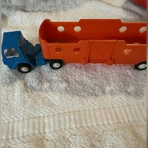 Vibrant Blue and Orange Tootsie Toy Truck with Trailer D-101